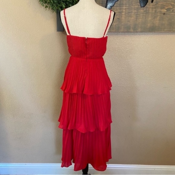 NWOT Lulus Cascading Crush Red Tiered Bustier Midi Dress - Picture 2 of 10